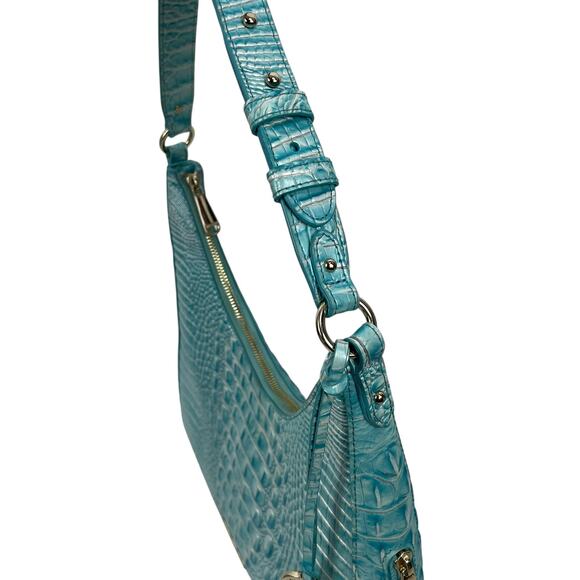 Brahmin Tabitha Melbourne Leather Shoulder Bag Aqua Blue Croc Embossed - Picture 9 of 13